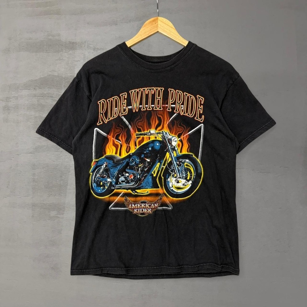 Vintage Bike Week Y2K West Coast Choppers Flame Black‎ Shirt Medium